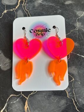 Neon Acrylic Flaming Hearts Earrings